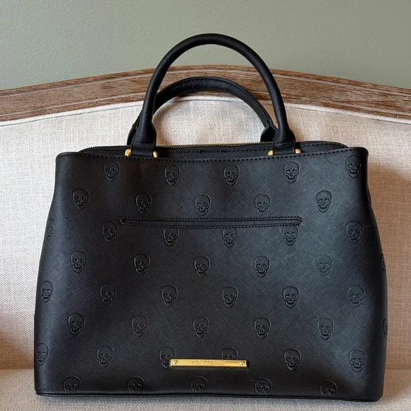 Betsey Johnson Black Embossed Skull Satchel - Picture 1 of 13